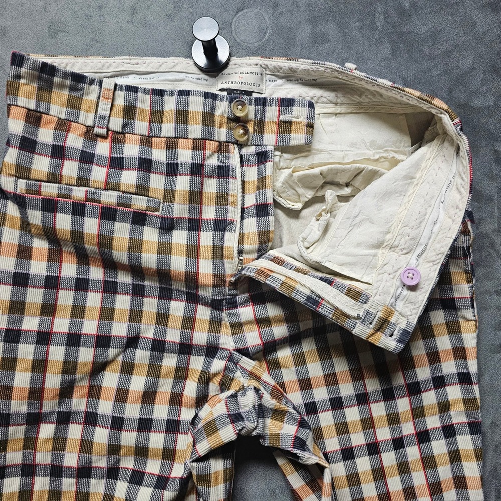 Anthropologie Essential Collection Plaid Corduroy Pants Womens 8 Multi‎ Color